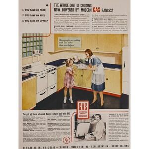 1940 Vintage American Gas Association Print Ad‎ Retro Kitchen Appliances Decor